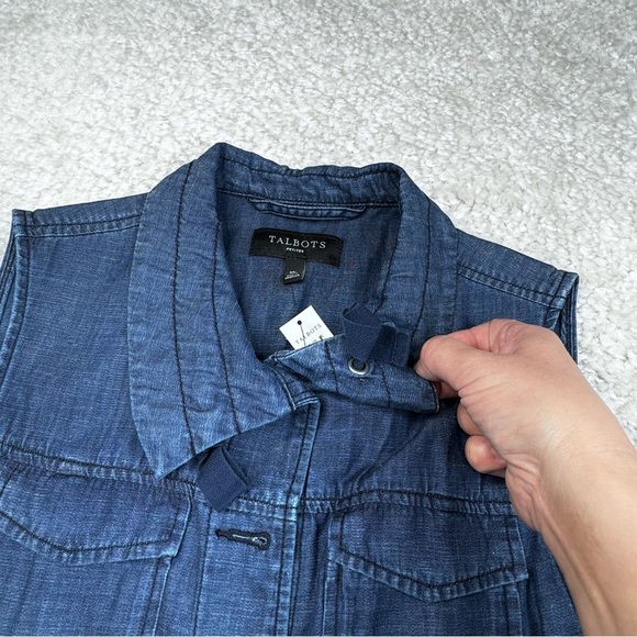 Talbots Casual Chambray Vest. Button Front Drawstring. petite medium - Picture 6 of 12